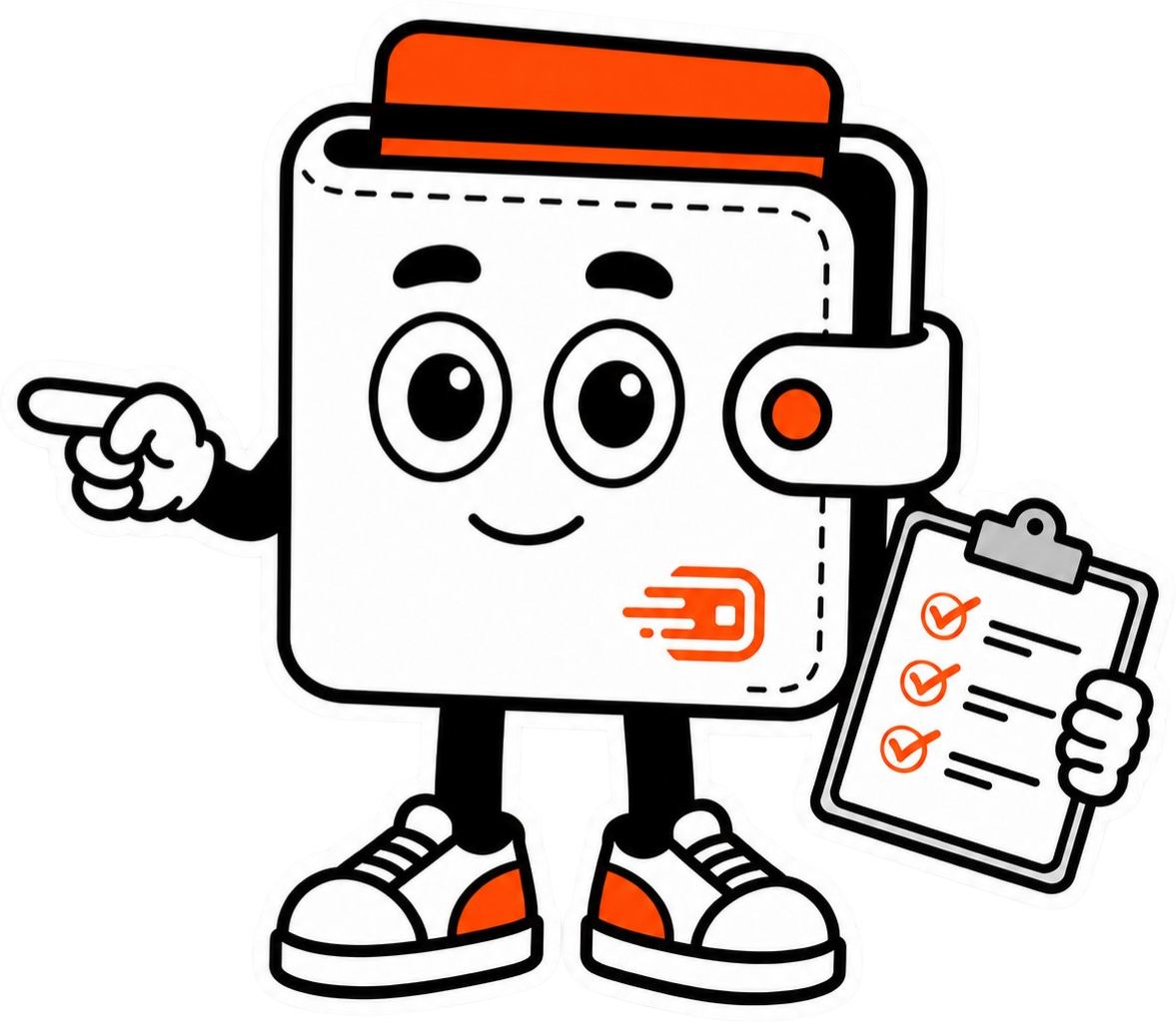 Маскот Oplaty.ai показывает на шаги